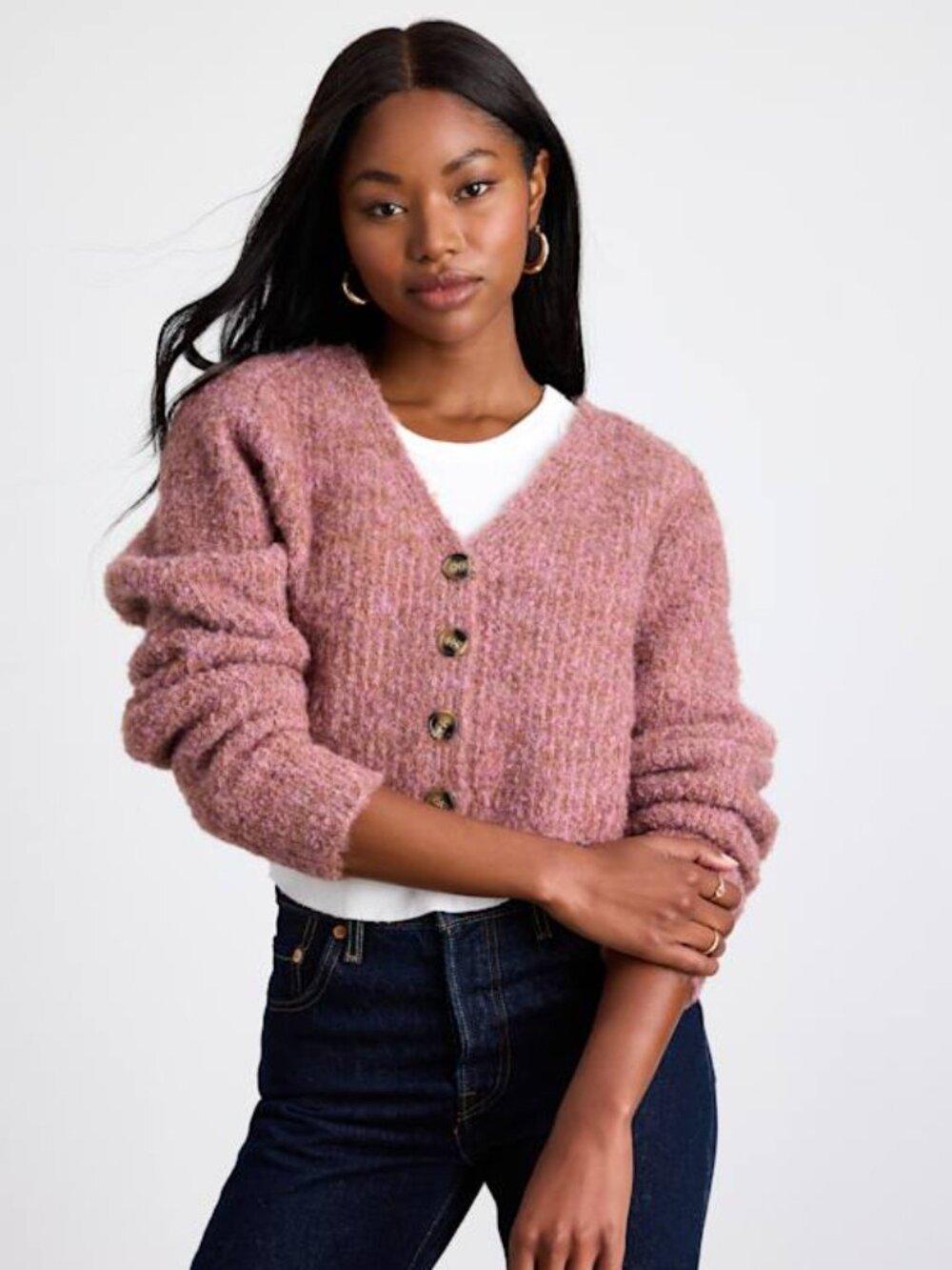 NWT Lulus Evoletta Pink Marled Cropped Cardigan Sweater - Size XS